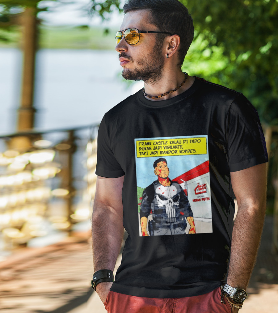 Frank Castle Kalau Di Indo Bukan Jadi Vigilante Tapi Jadi Mandor Kopdes Koperasi Merah Putih Marvel Comics T-Shirt