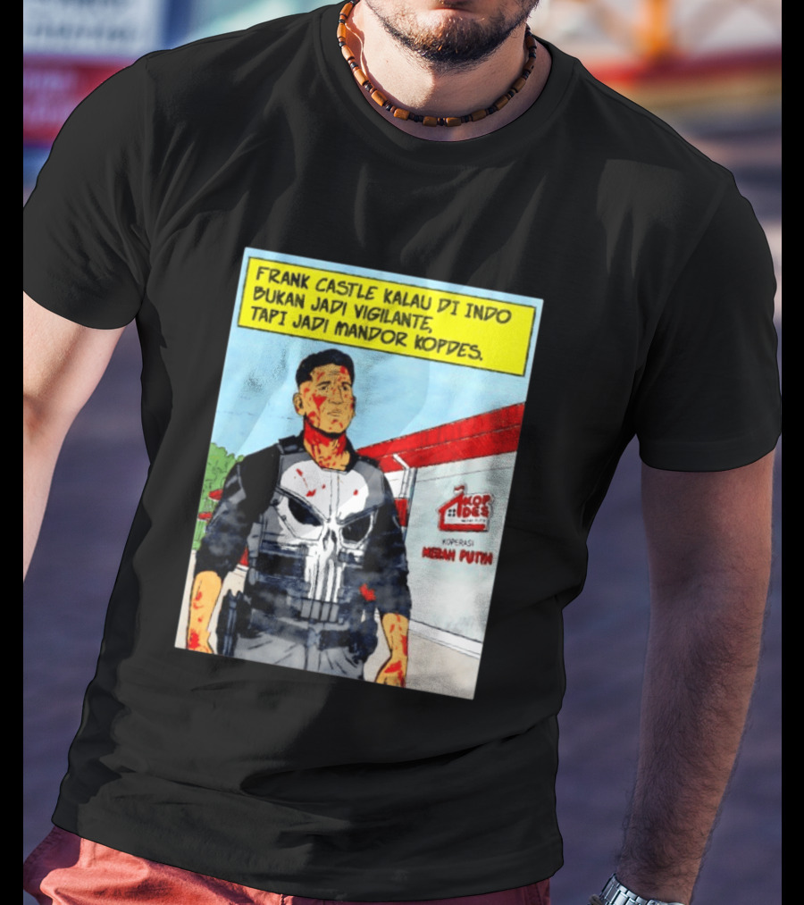 Frank Castle Kalau Di Indo Bukan Jadi Vigilante Tapi Jadi Mandor Kopdes Koperasi Merah Putih Marvel Comics T-Shirt