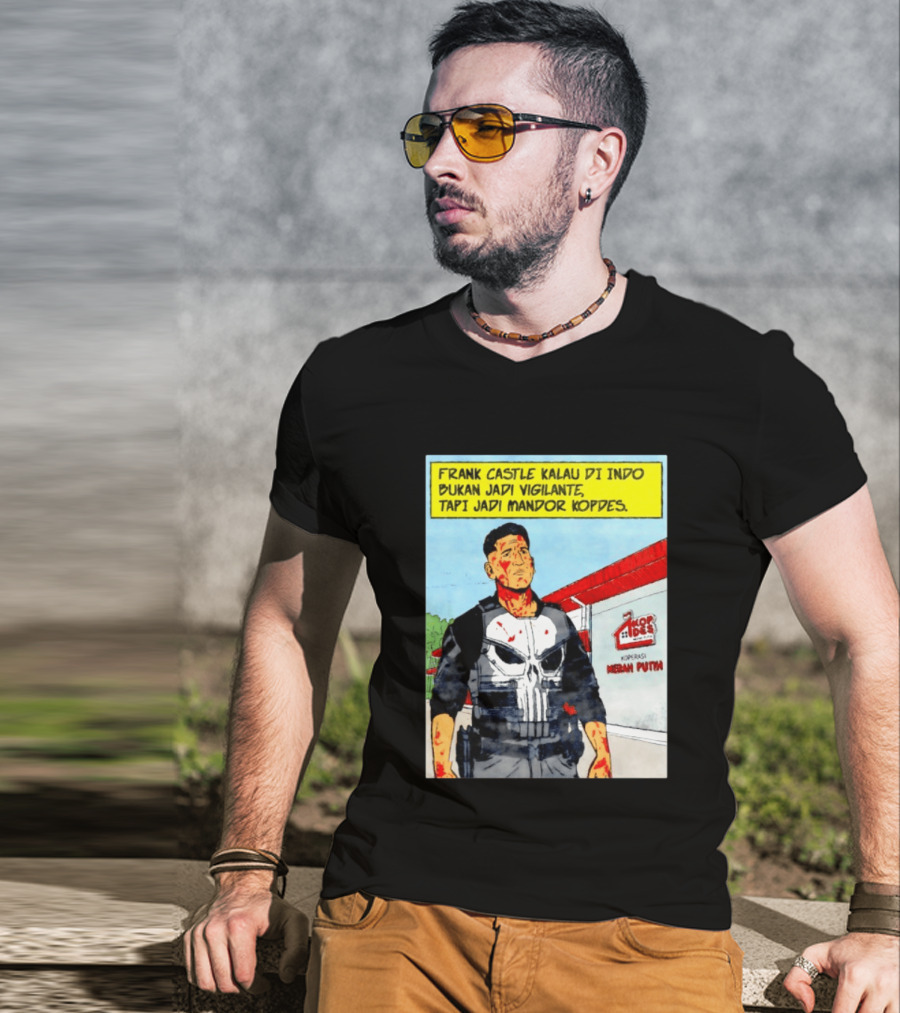 Frank Castle Kalau Di Indo Bukan Jadi Vigilante Tapi Jadi Mandor Kopdes Koperasi Merah Putih Marvel Comics T-Shirt