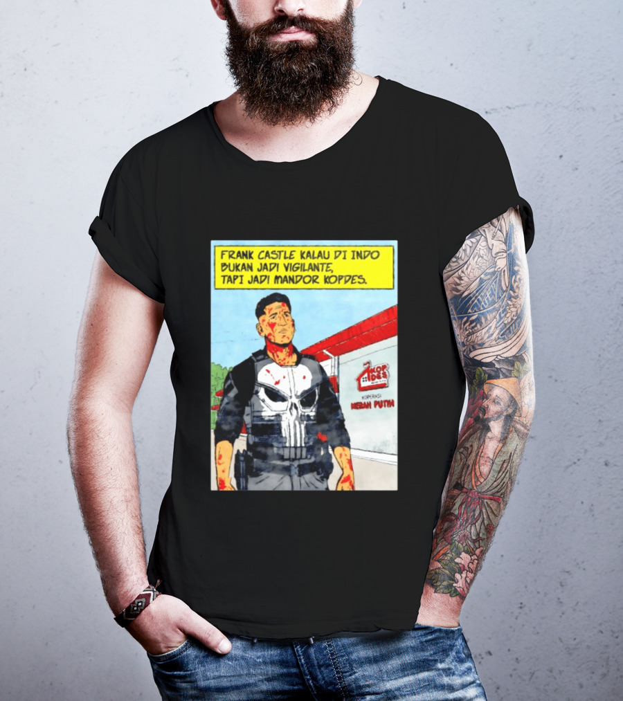Frank Castle Kalau Di Indo Bukan Jadi Vigilante Tapi Jadi Mandor Kopdes Koperasi Merah Putih Marvel Comics T-Shirt