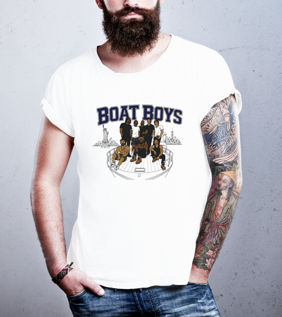 Boat Boys New York City Skyline Statue Of Liberty Group Giants T-Shirt