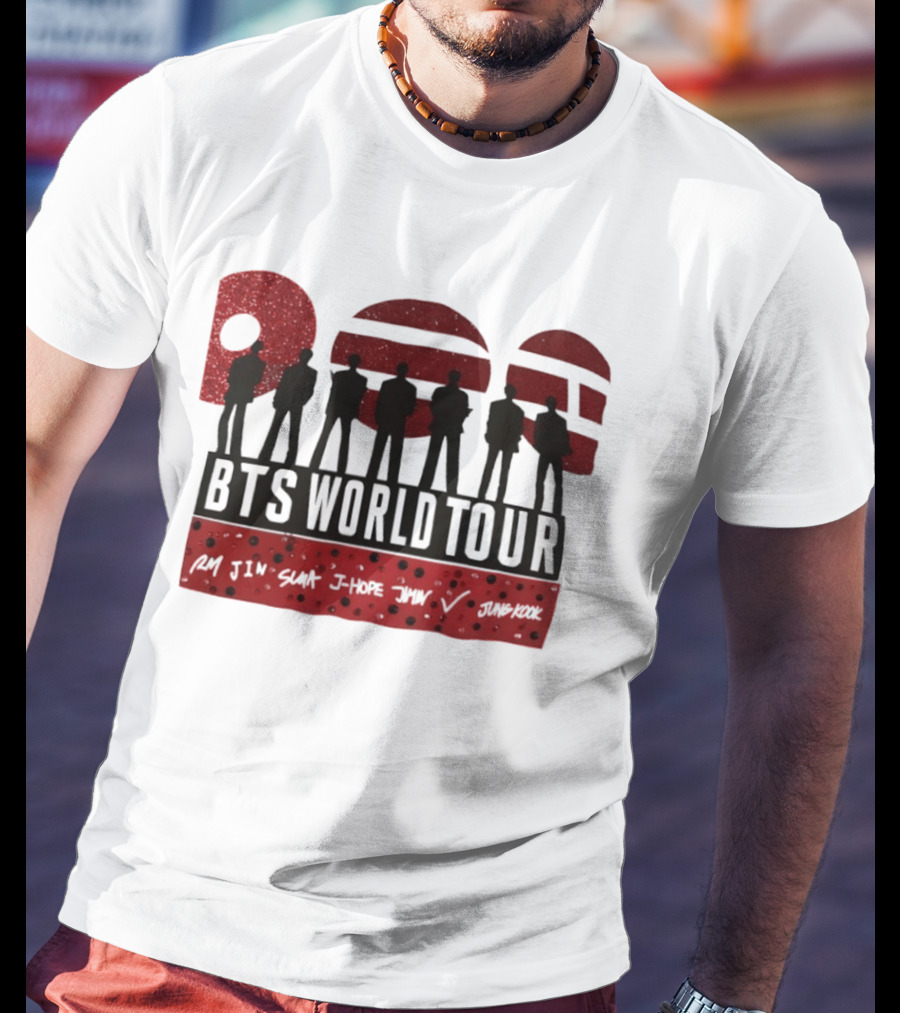 BTS World Tour RM Jin Suga J Hope Jimin V Jungkook Silhouettes Red Sparkle T-Shirt