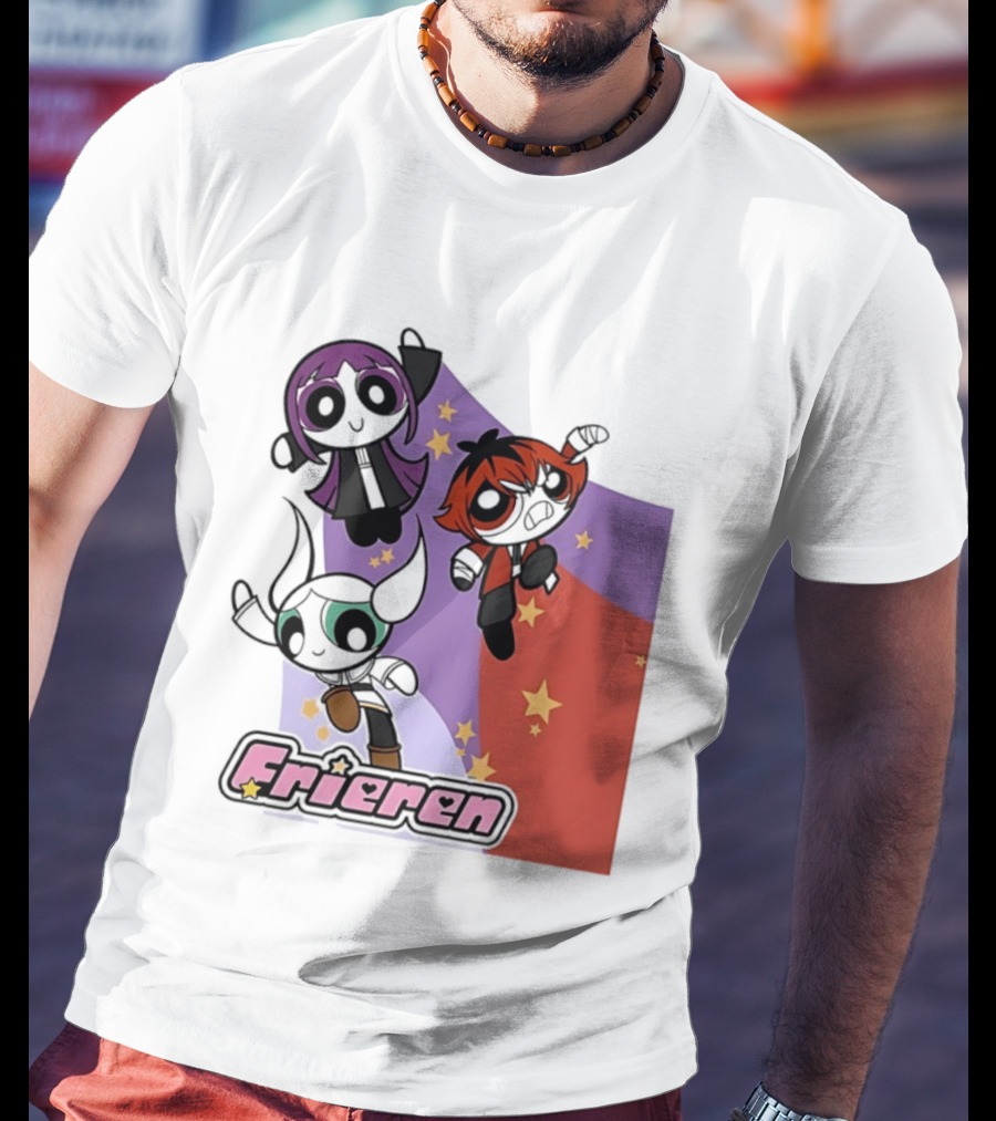Frieren Characters In Powerpuff Girls Style With Stars T-Shirt