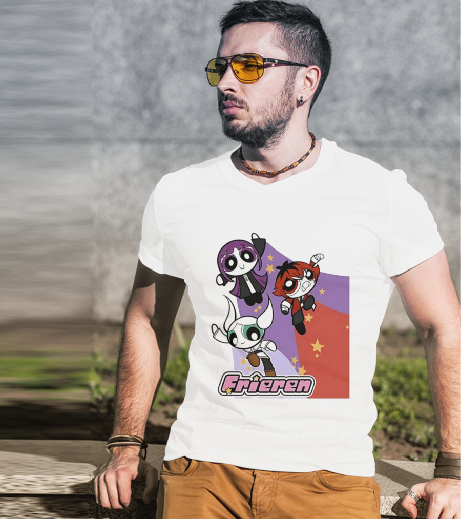 Frieren Characters In Powerpuff Girls Style With Stars T-Shirt