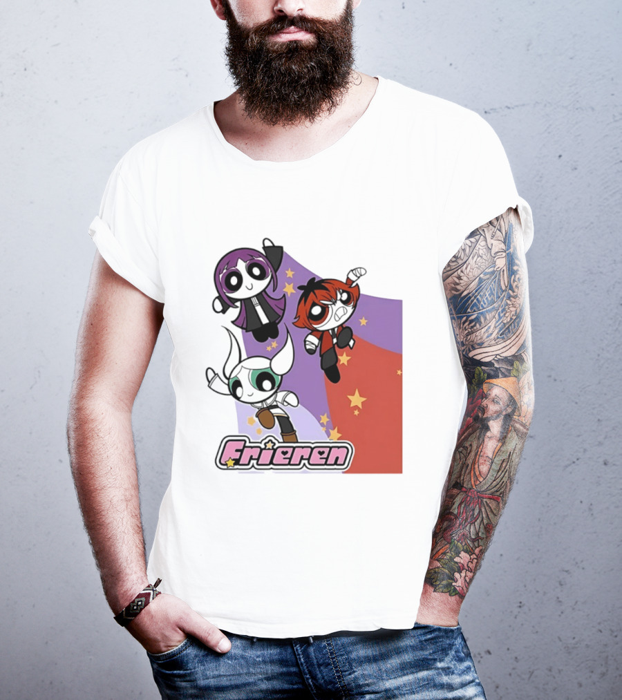 Frieren Characters In Powerpuff Girls Style With Stars T-Shirt