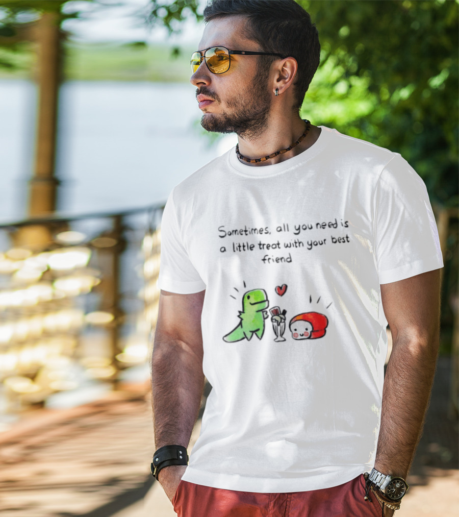 Sometimes All You Need Is A Little Treat With Your Best Friend Dinosaur And Mushroom Sharing Ice Cream T-Shirt