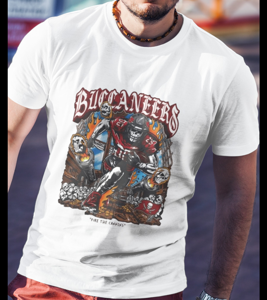 Warren Lotas Buccaneers Skull Football Player Flames T-Shirt