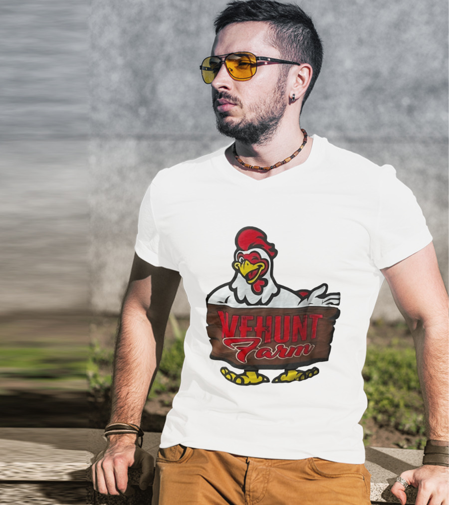Wehunt Farm Chicken Winking Rooster With Red And Yellow Accents T-Shirt