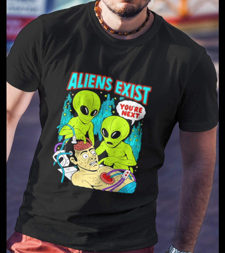 Aliens Exist You Are Next Green Alien Abduction Teen Hearts T-Shirt
