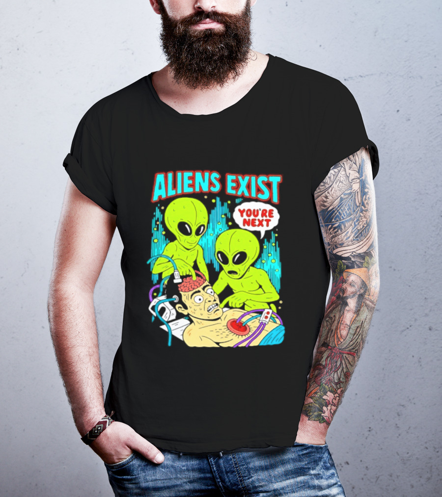 Aliens Exist You Are Next Green Alien Abduction Teen Hearts T-Shirt