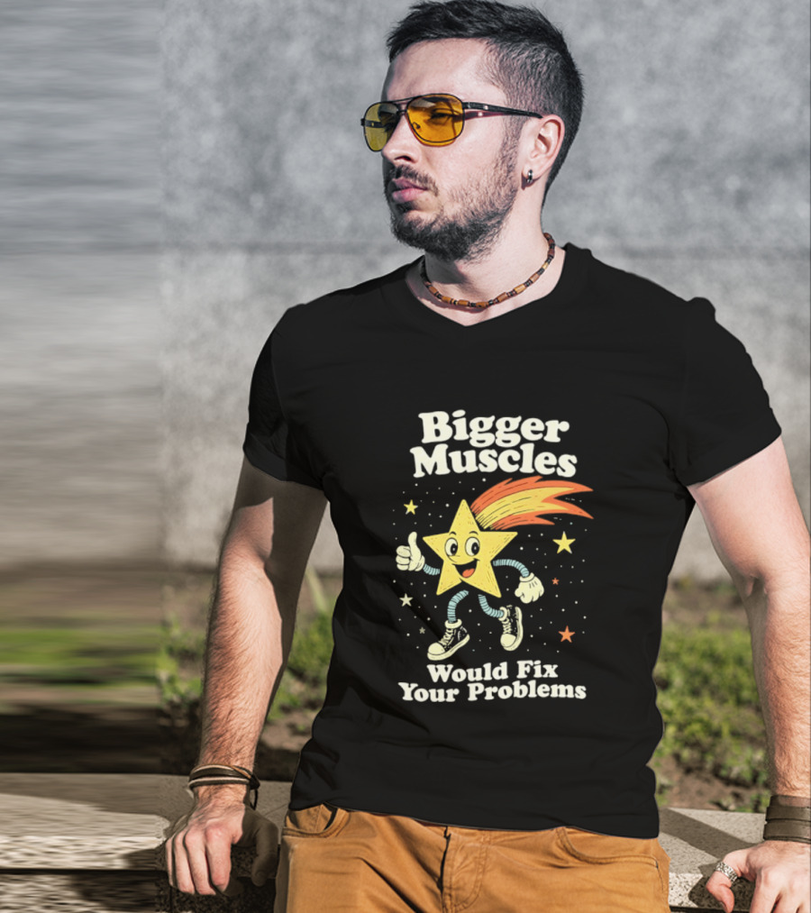 Bigger Muscles Star Cartoon Thumbs Up Encouragement T-Shirt