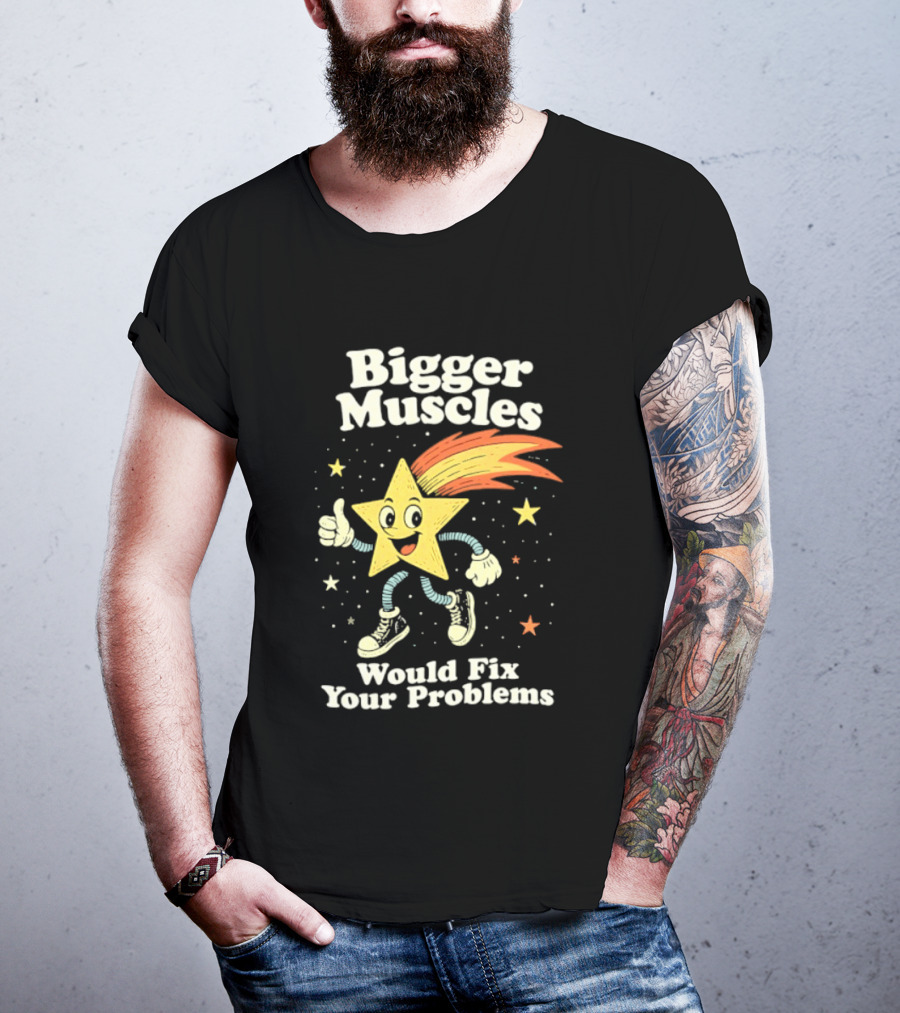 Bigger Muscles Star Cartoon Thumbs Up Encouragement T-Shirt