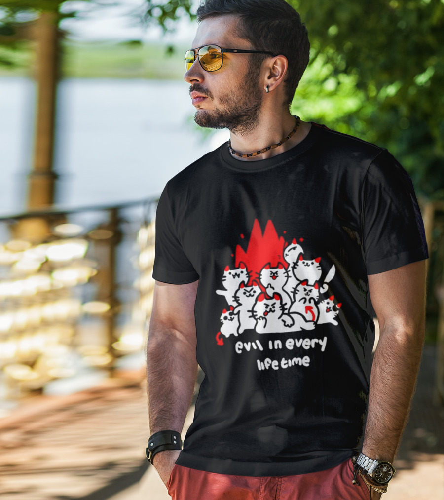 Evil In Every Lifetime Cats With Red Flames T-Shirt