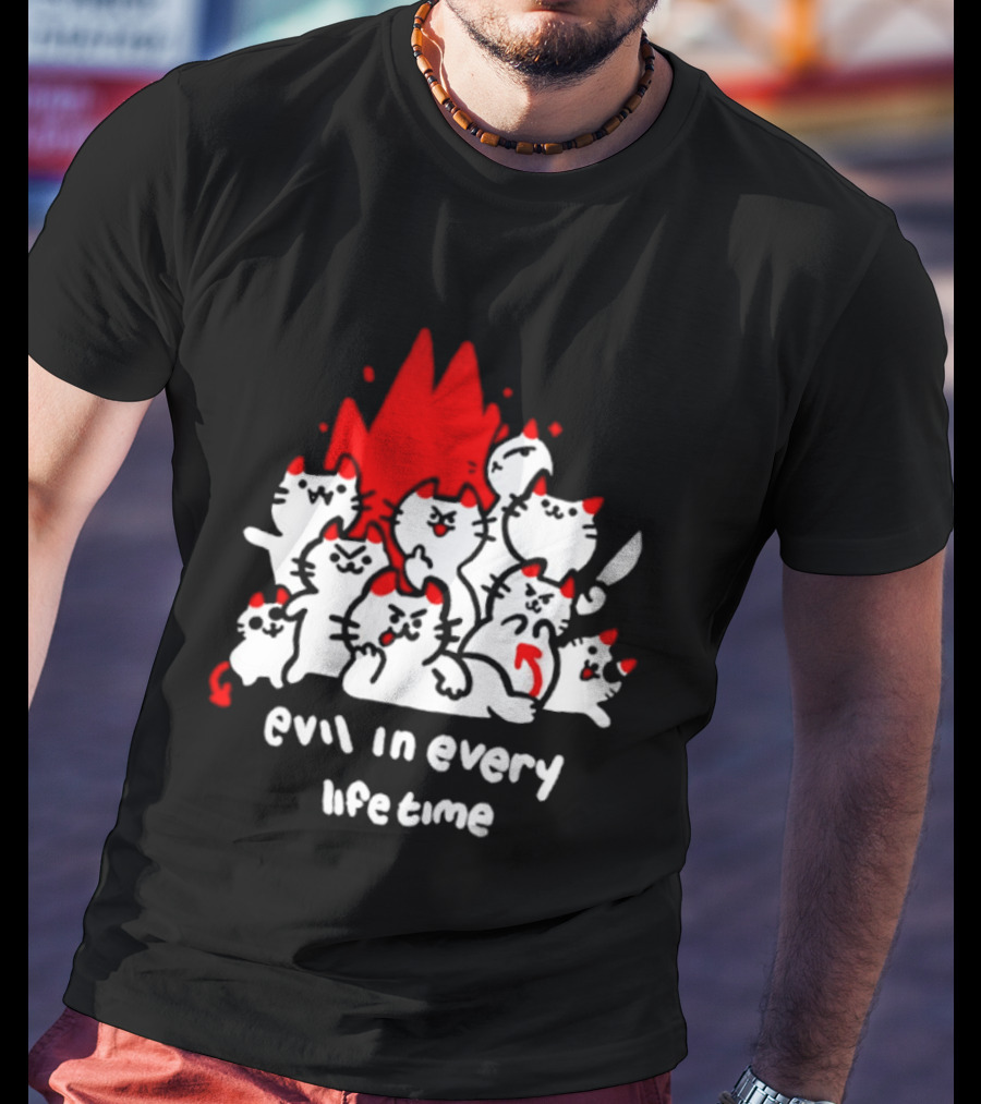 Evil In Every Lifetime Cats With Red Flames T-Shirt