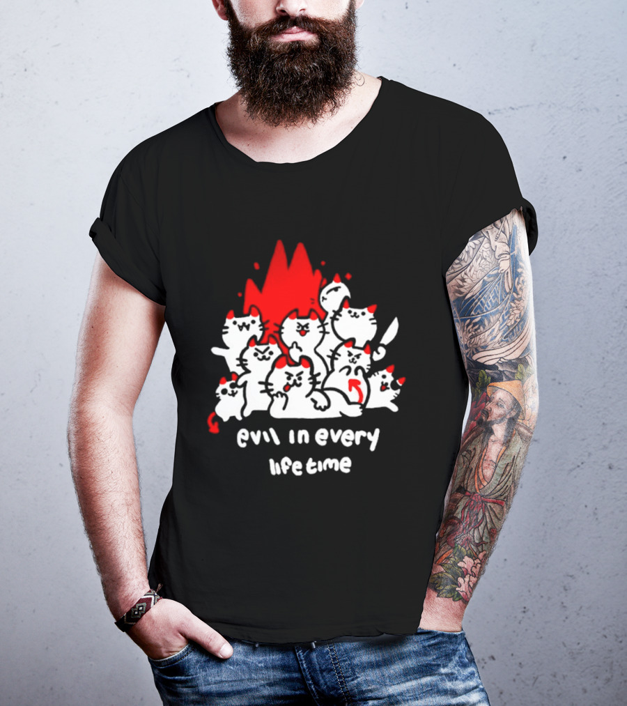 Evil In Every Lifetime Cats With Red Flames T-Shirt