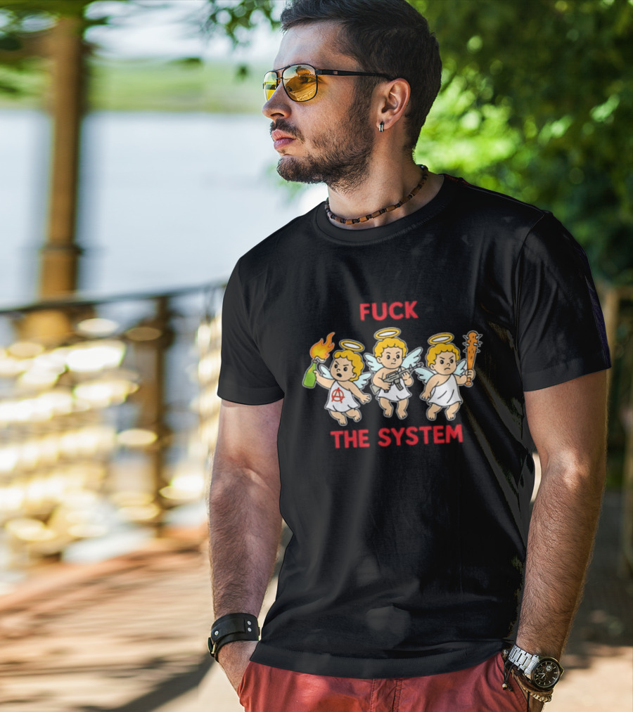Anarchy Angels Punk Rebellion Fuck The System Cherub T-Shirt