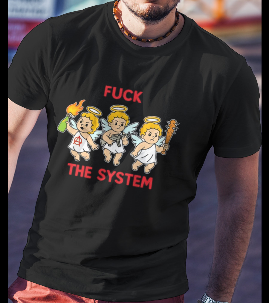Anarchy Angels Punk Rebellion Fuck The System Cherub T-Shirt