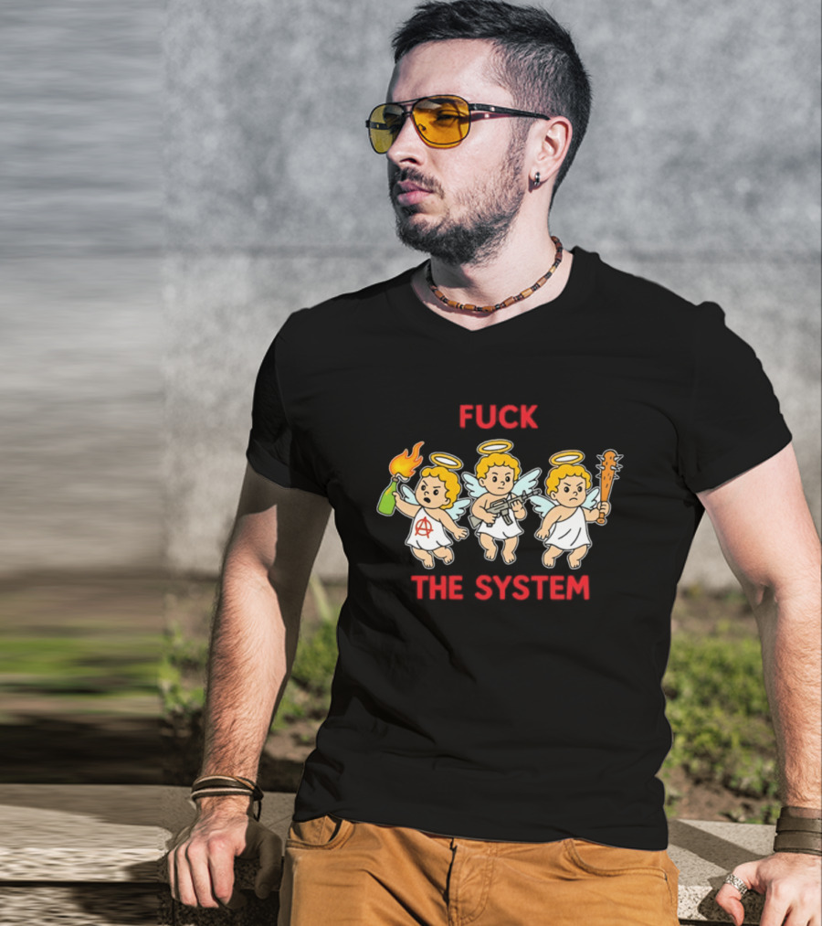 Anarchy Angels Punk Rebellion Fuck The System Cherub T-Shirt