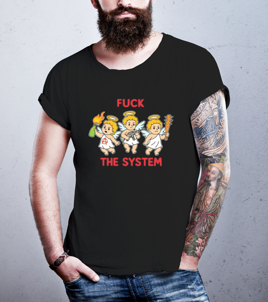 Anarchy Angels Punk Rebellion Fuck The System Cherub T-Shirt