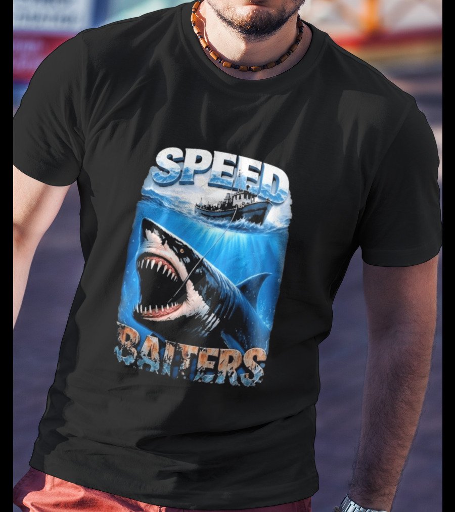 Speed Baiters Shark With Boat And Ocean T-Shirt