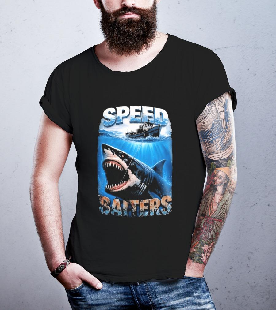 Speed Baiters Shark With Boat And Ocean T-Shirt