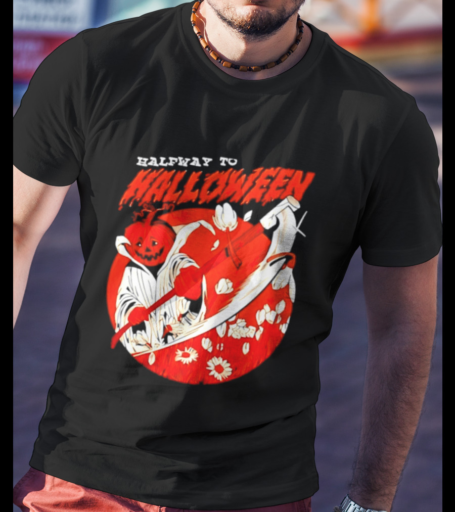 Halfway To Halloween Pumpkin Reaper Spooky T-Shirt