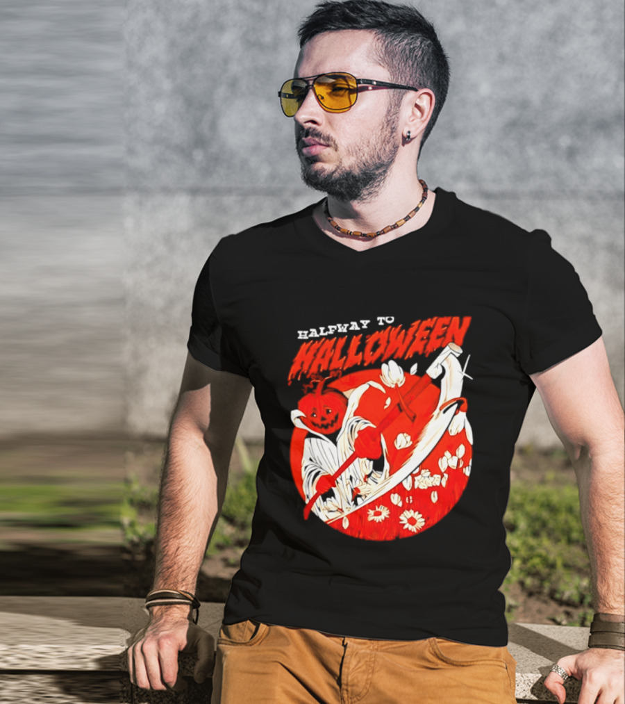 Halfway To Halloween Pumpkin Reaper Spooky T-Shirt