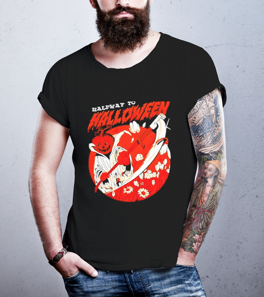 Halfway To Halloween Pumpkin Reaper Spooky T-Shirt