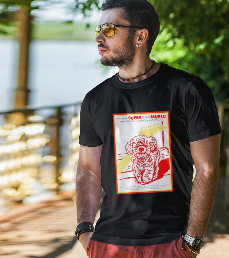 Hari Yang Super Dengan Music Yang Menggetarkan Jiwa Anomaliku Gitar Anjing Menggemaskan T-Shirt