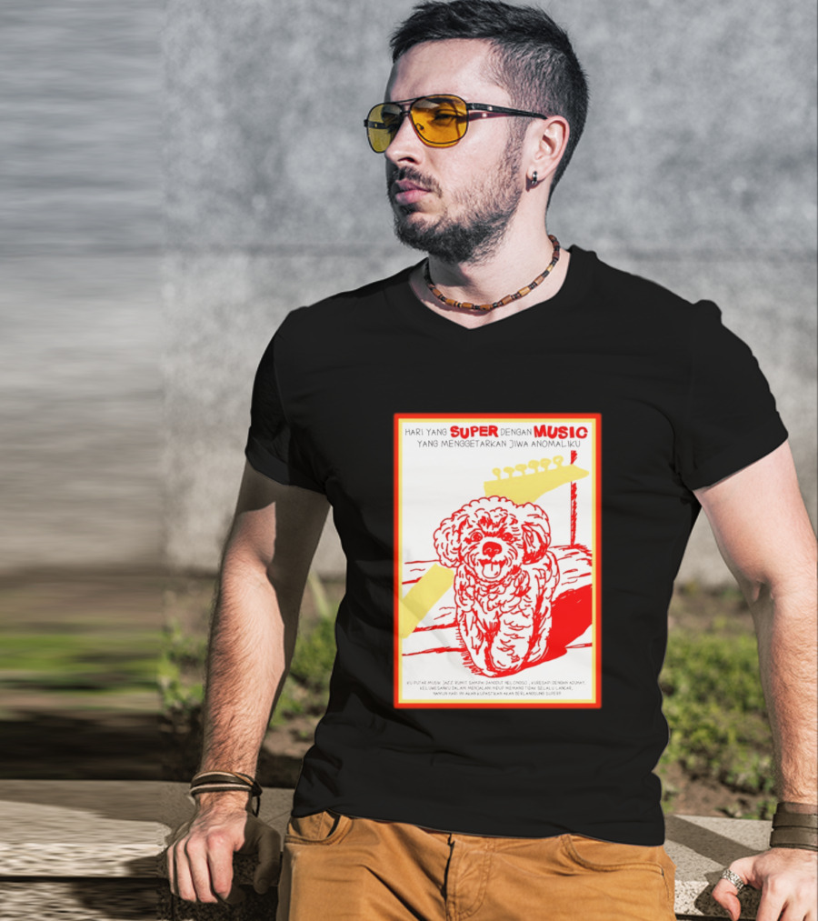 Hari Yang Super Dengan Music Yang Menggetarkan Jiwa Anomaliku Gitar Anjing Menggemaskan T-Shirt