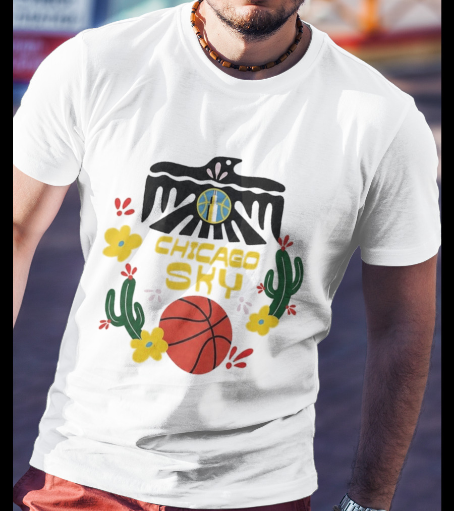 Chicago Sky Latina Empowerment Night Basketball With Floral Cactus Motif T-Shirt