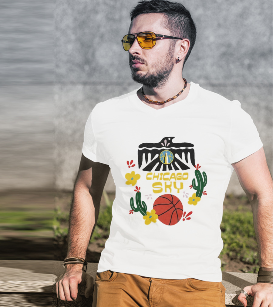 Chicago Sky Latina Empowerment Night Basketball With Floral Cactus Motif T-Shirt