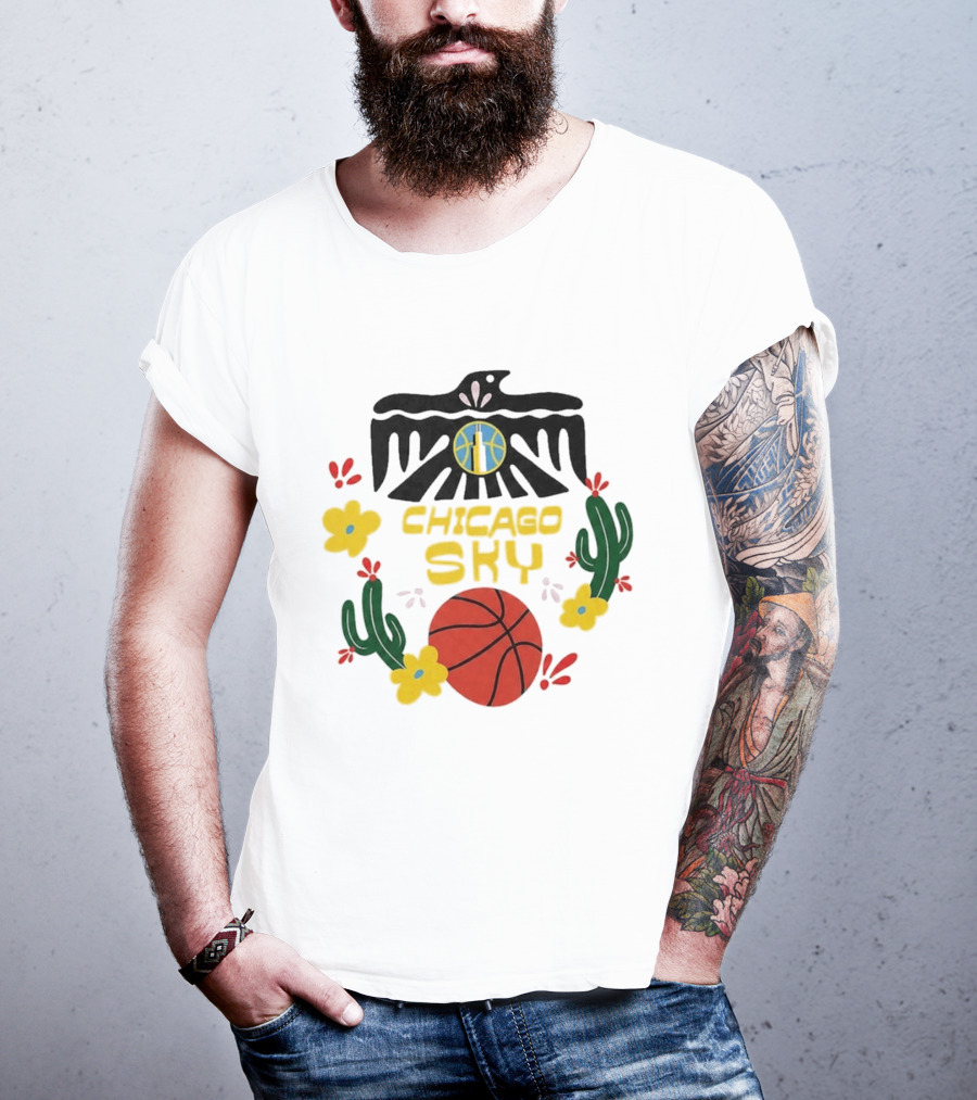 Chicago Sky Latina Empowerment Night Basketball With Floral Cactus Motif T-Shirt