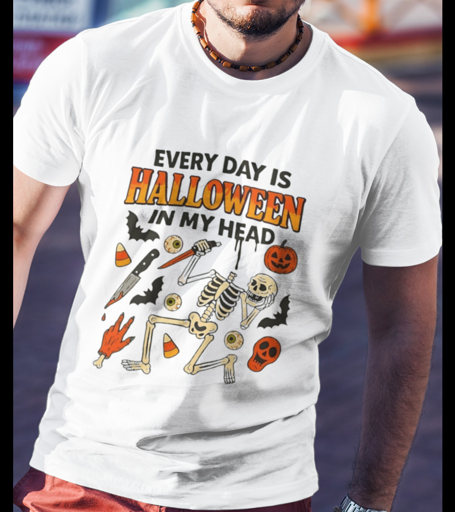 Every Day Is Halloween In My Head Teen Hearts Skeleton Pumpkin Bats Candy Corn T-Shirt