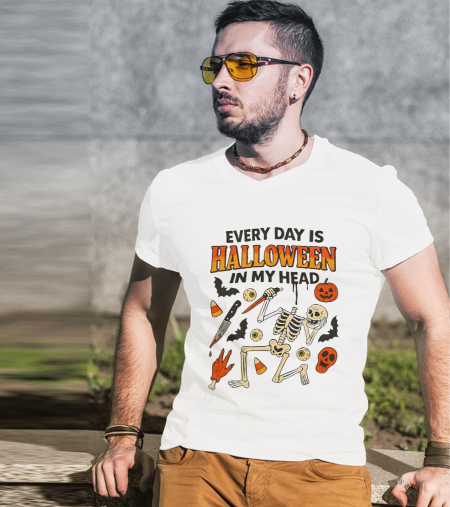 Every Day Is Halloween In My Head Teen Hearts Skeleton Pumpkin Bats Candy Corn T-Shirt
