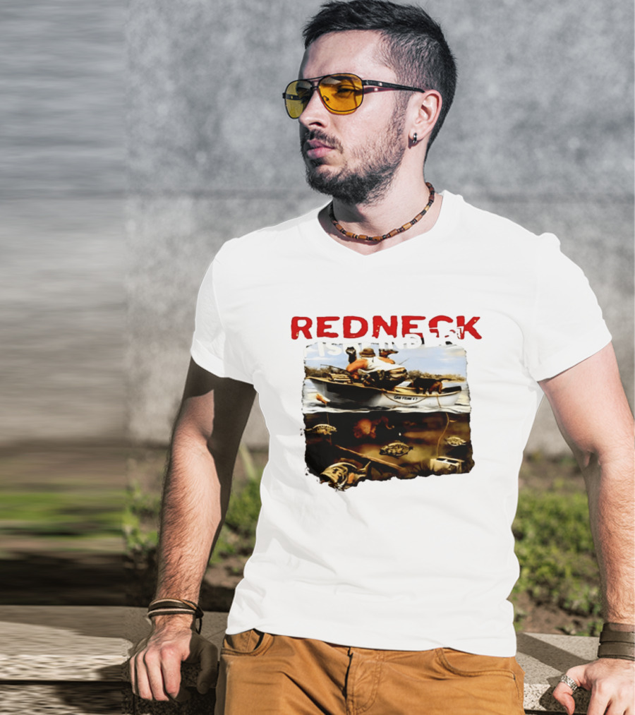 Redneck Fishfinder Fishing Boat Scene With Underwater View T-Shirt