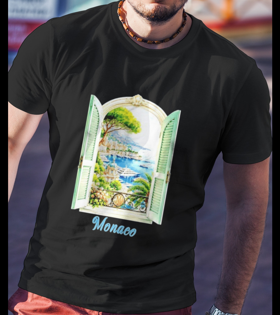 Monaco Window View French Riviera Monte Carlo Scenic Coastal Paradise T-Shirt