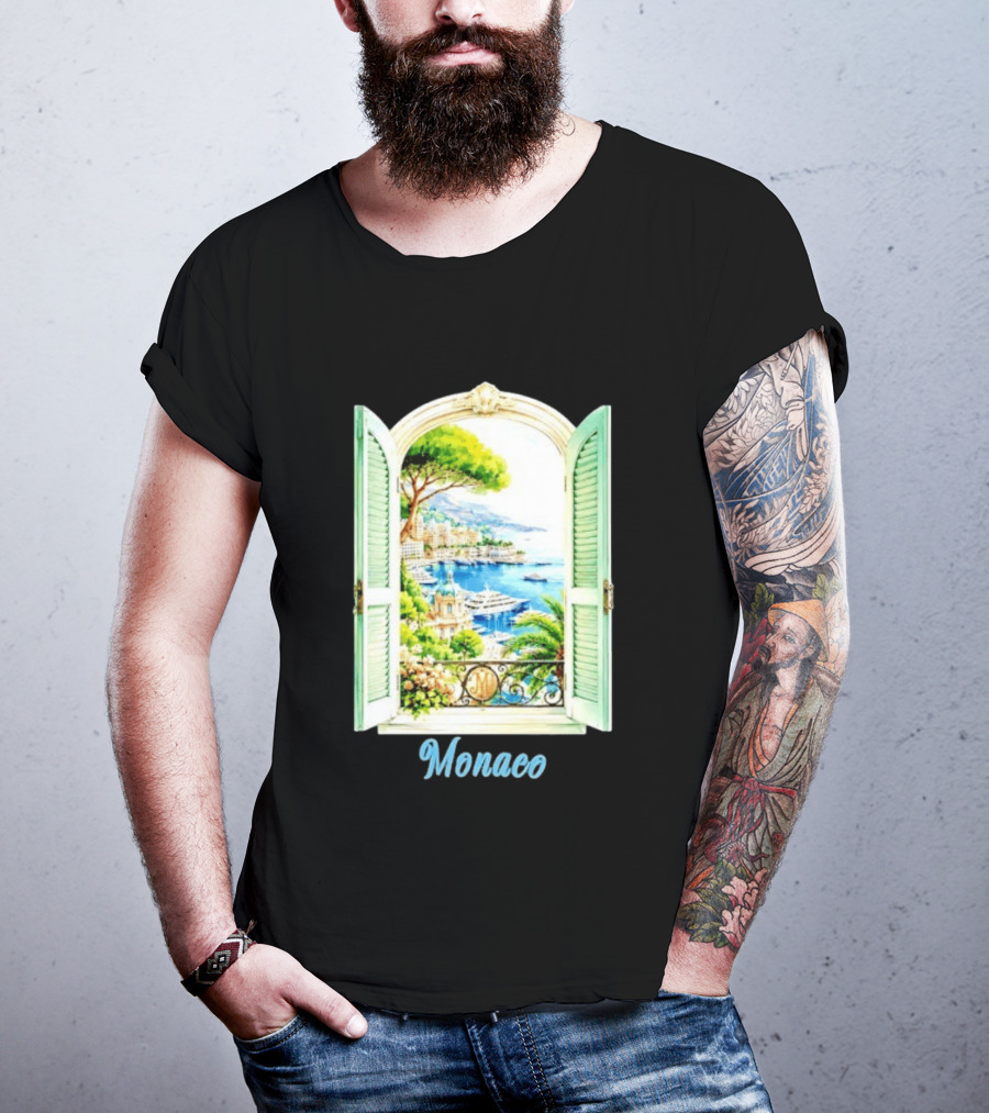 Monaco Window View French Riviera Monte Carlo Scenic Coastal Paradise T-Shirt