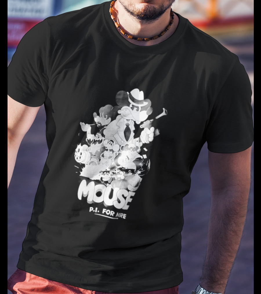 Mouse PI For Hire Vintage Detective Noir Cartoon Mystery T-Shirt