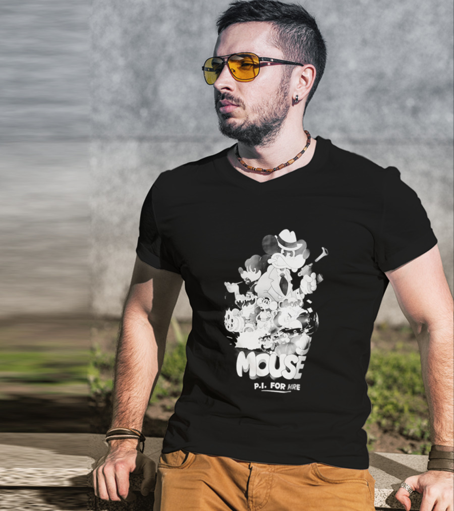 Mouse PI For Hire Vintage Detective Noir Cartoon Mystery T-Shirt