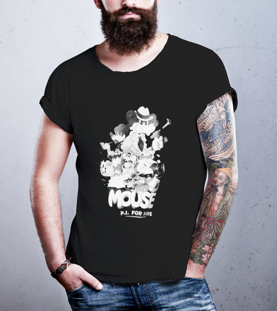 Mouse PI For Hire Vintage Detective Noir Cartoon Mystery T-Shirt