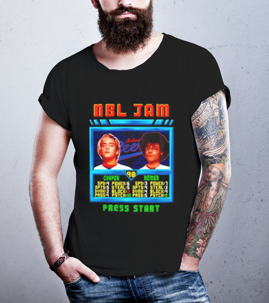 NBL Jam Cooper Remer Milwaukee Beers PASS START Players Stats T-Shirt