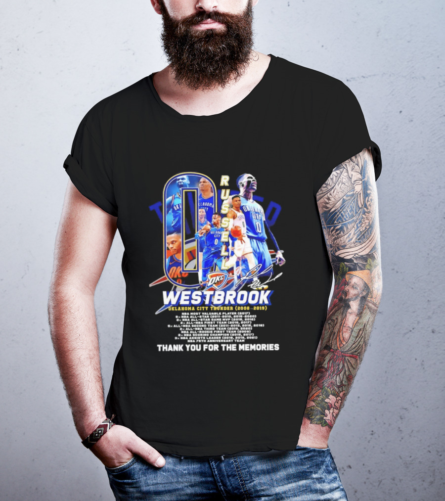 Russell Westbrook 0 Oklahoma City Thunder 2008 2019 Thank You For The Memories T-Shirt