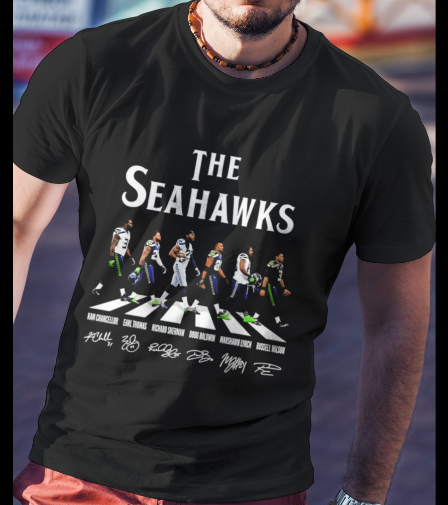 The Seahawks Kam Chancellor Earl Thomas Richard Sherman Doug Baldwin Marshawn Lynch Russell Wilson Abbey Road Signatures T-Shirt