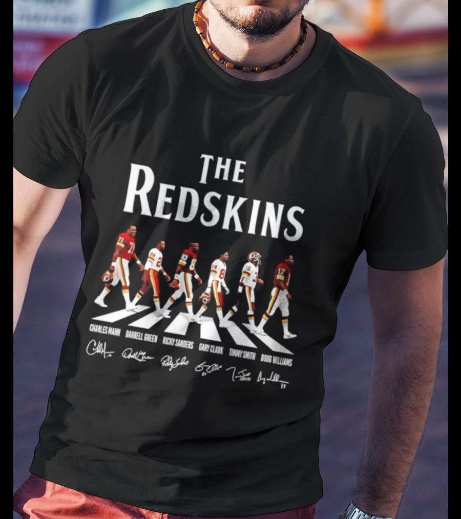 The Redskins Charles Mann Darrell Green Ricky Sanders Gary Clark Timmy Smith Doug Williams Signatures Abbey Road T-Shirt