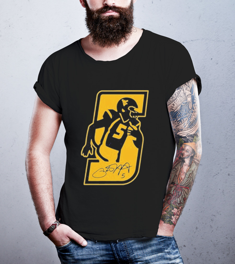West Virginia Mountaineers Number 5 Retirement Football Icon With Signature T-Shirt