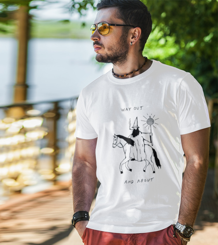Way Out And About Wizard On Horse With Disco Ball Staff T-Shirt