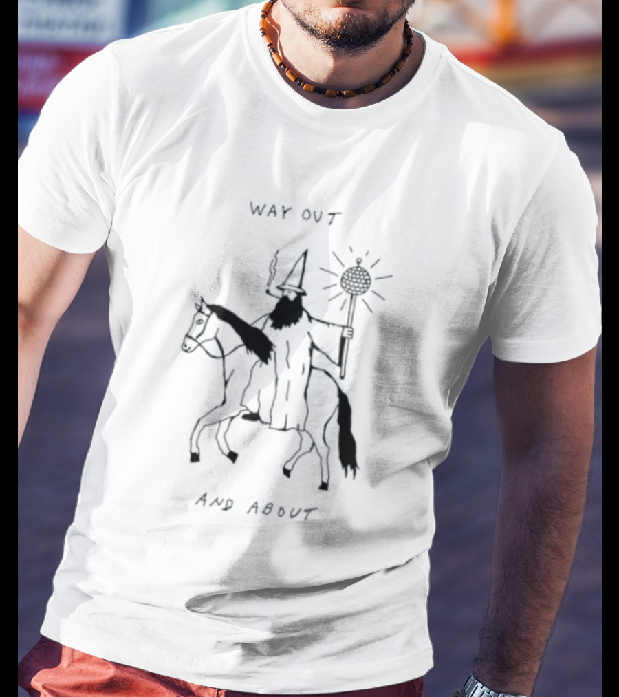 Way Out And About Wizard On Horse With Disco Ball Staff T-Shirt