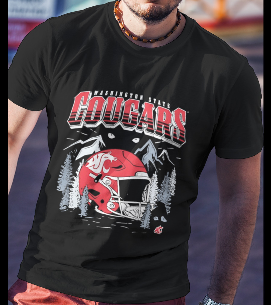 Washington State Cougars WSU NCAA Football Helmet Mountain Scene T-Shirt