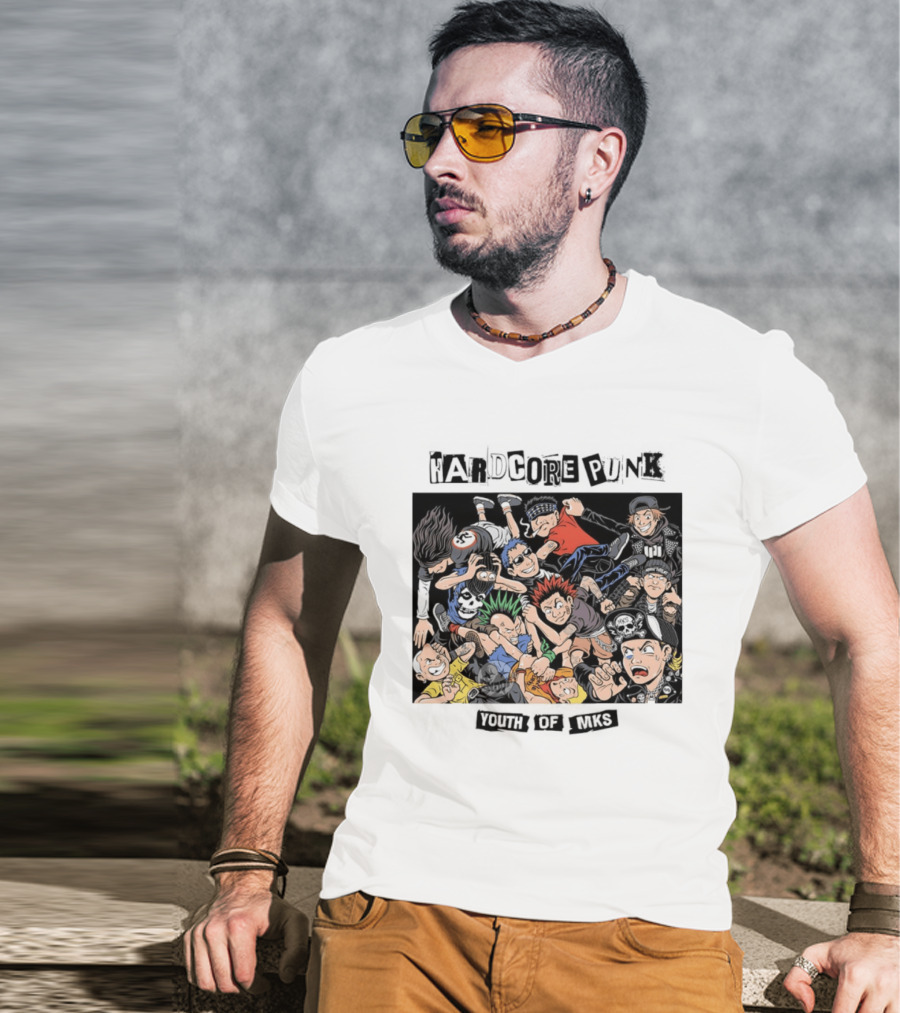 Hardcore Punk Youth Of Mks Vintage Cartoon Style Crowd Scene T-Shirt